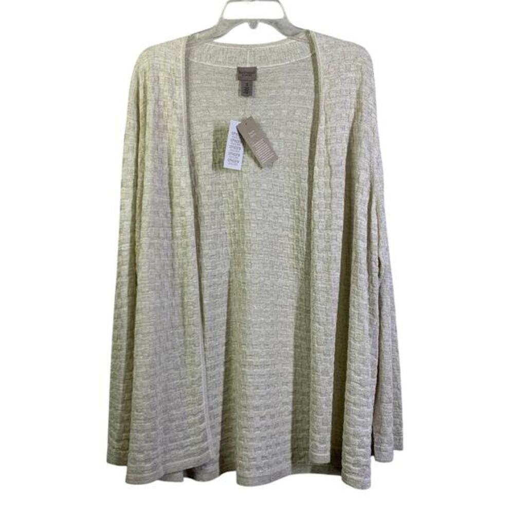 CHICO'S Cardigan Sheraton Knit Gold Metallic Textured‎ Long Sleeve Sweater NWT